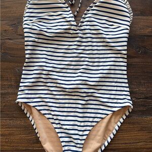 J. Crew Blue and White Nautical One Piece Swimsuit